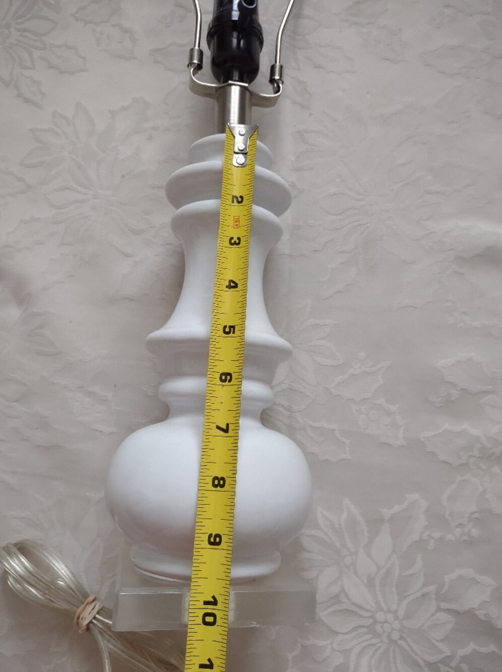 Sculptural Elongated Lamp White Glaze Ceramic Printed Lamp Shade - Picture 3 of 16